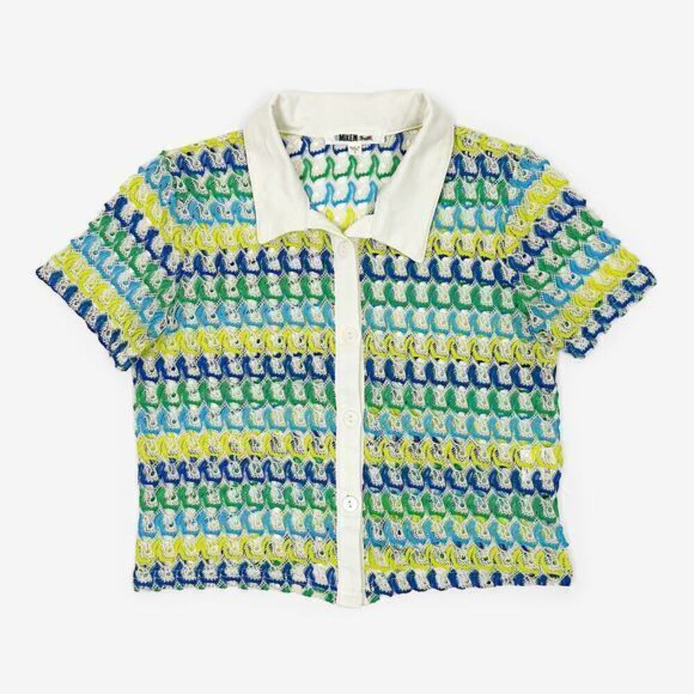 Miken Swim Crochet Crop Top‎ Size S Button Front Cover Up